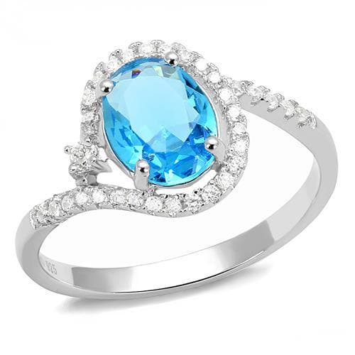 Sterling SilverBlue Topaz Oval Bypass Halo Ring