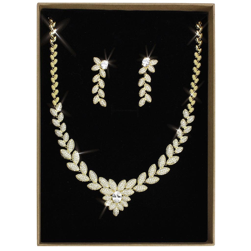 Brass Gold CZ Leaf Vine Collar Set | The Stainless Jewelry