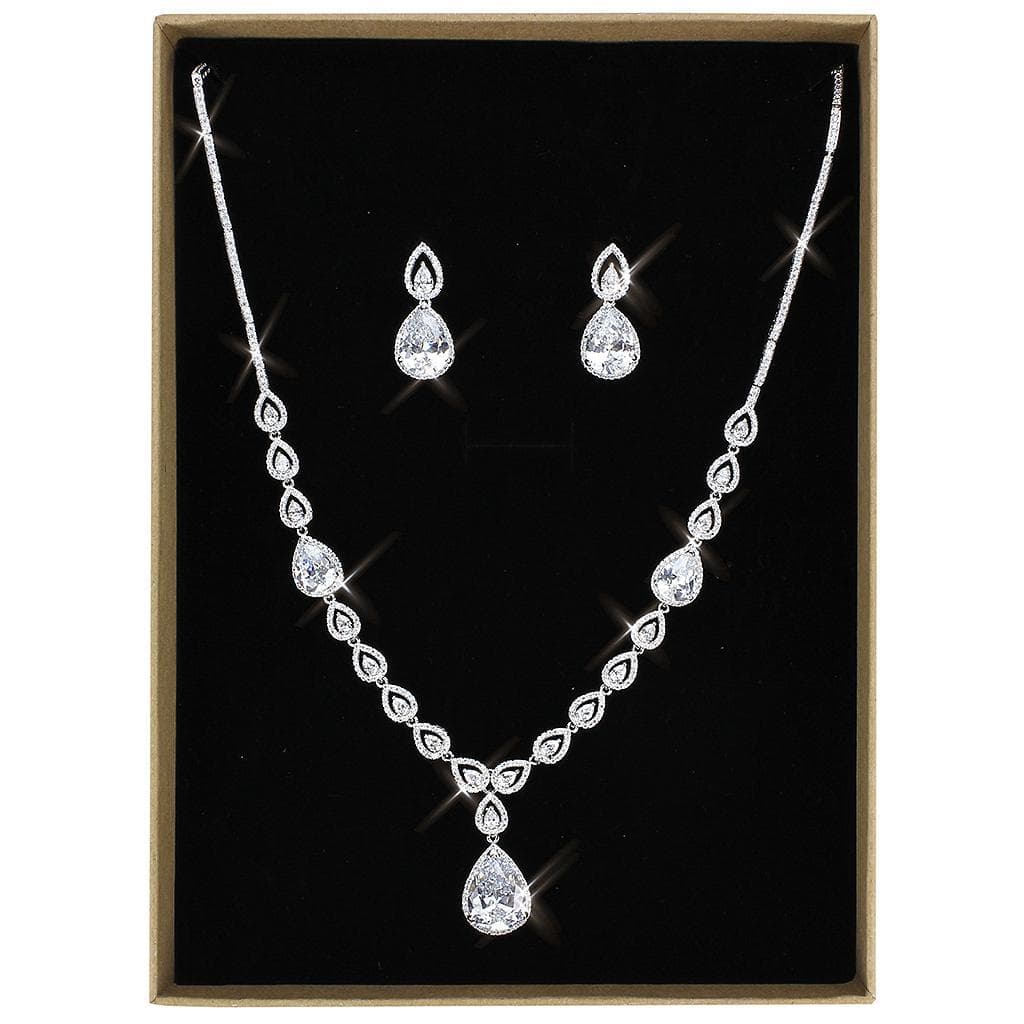 Brass CZ Marquise Leaf Pear Drop Set | The Stainless Jewelry