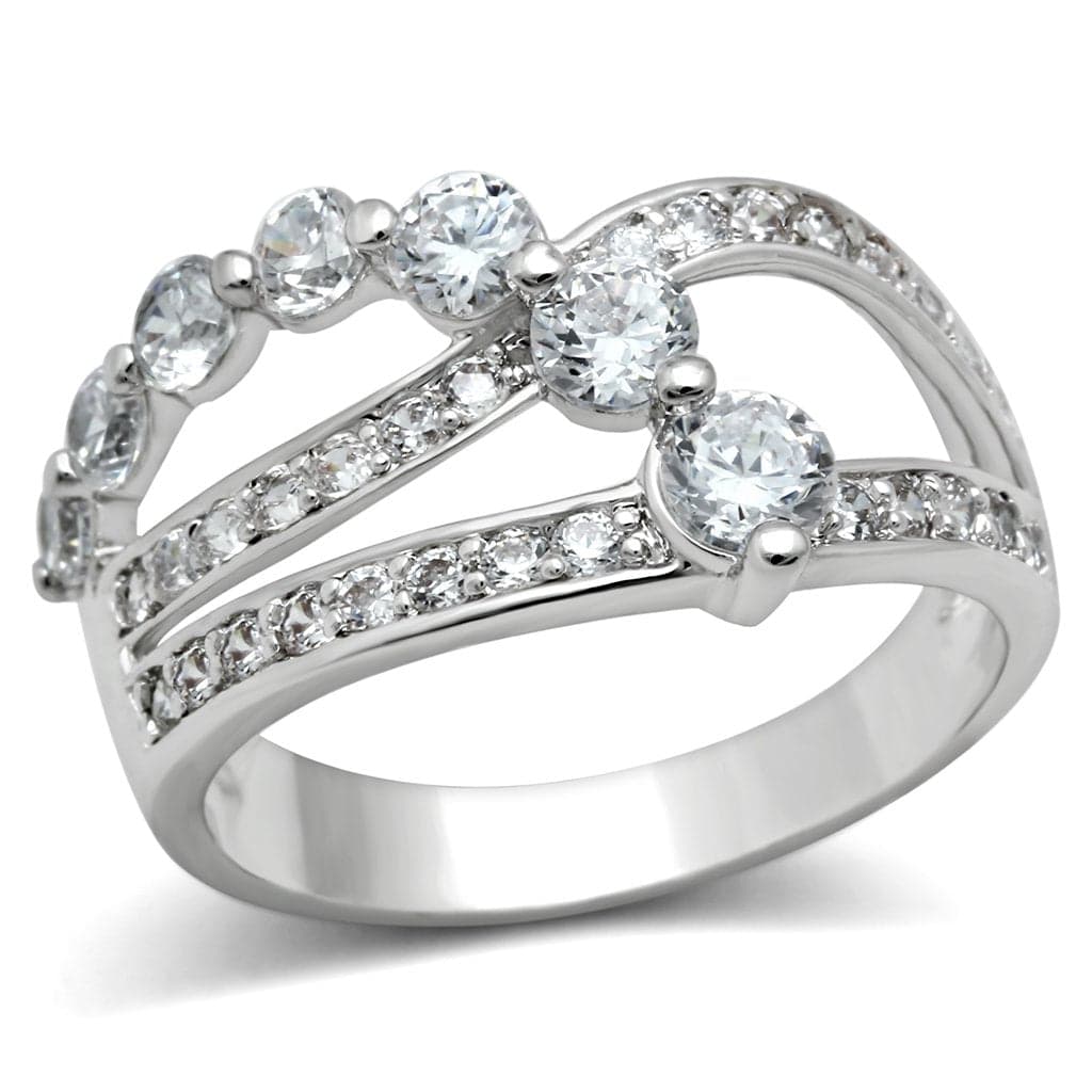 Brass CZ Three-Stone Split Band Ring | The Stainless Jewelry