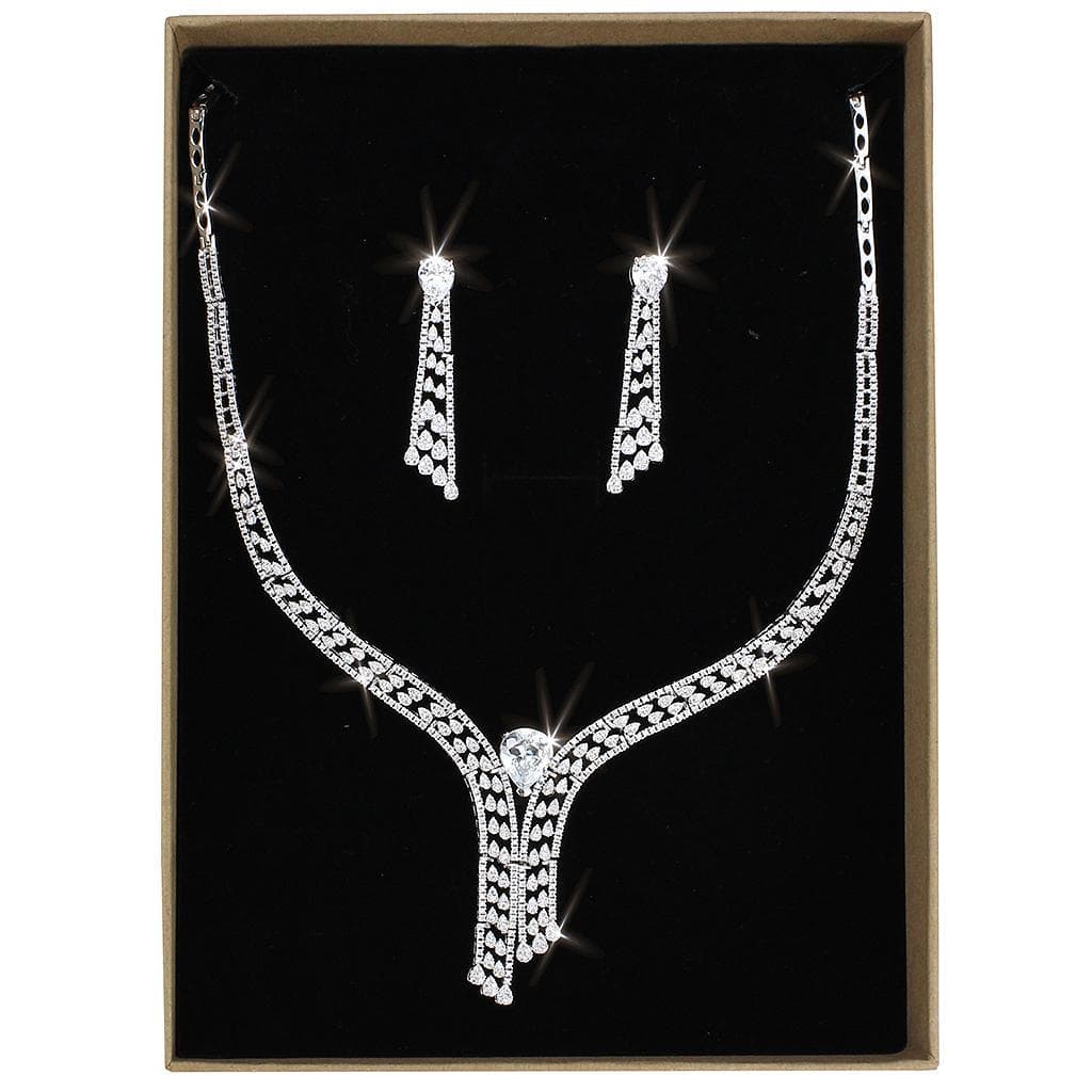 Brass CZ Tassel Bar Drop Y-Necklace Set Necklace