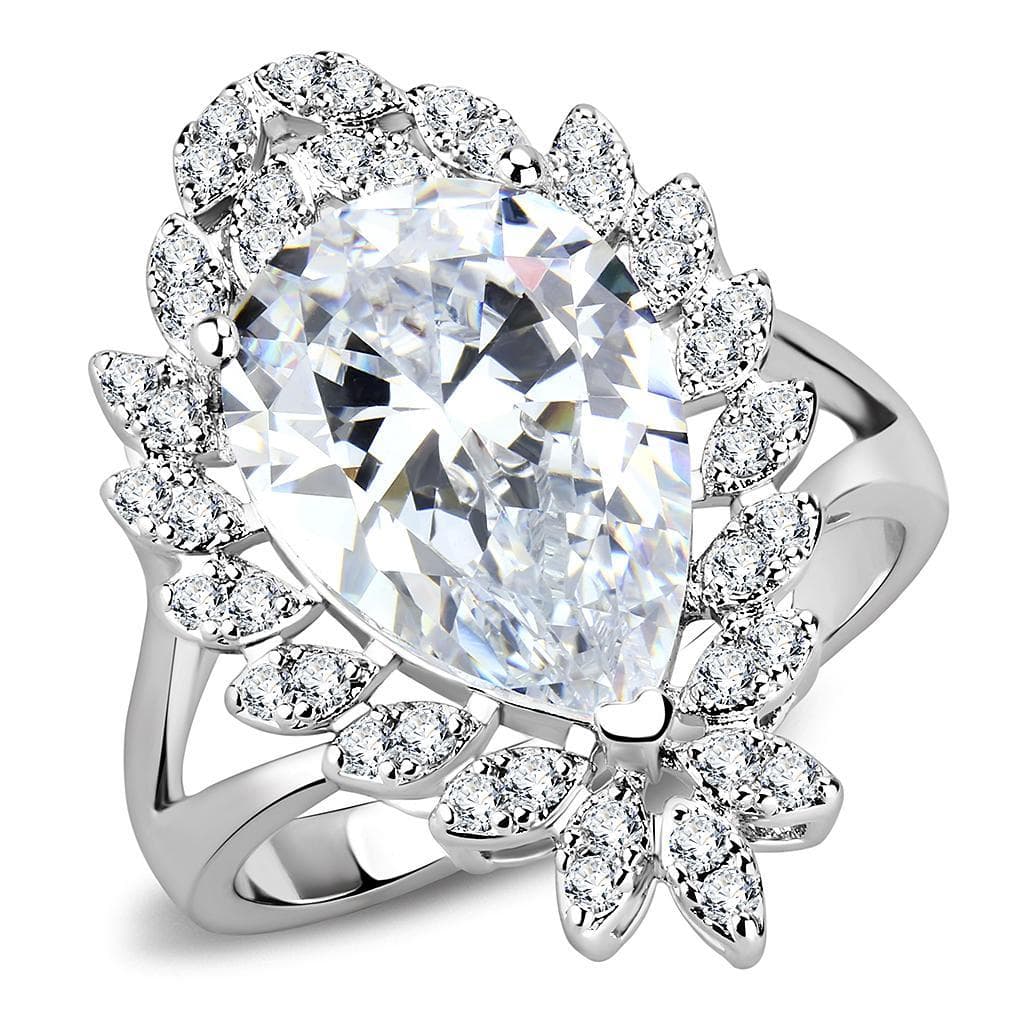 Brass CZ Oval Sunburst Flower Halo Cocktail Ring