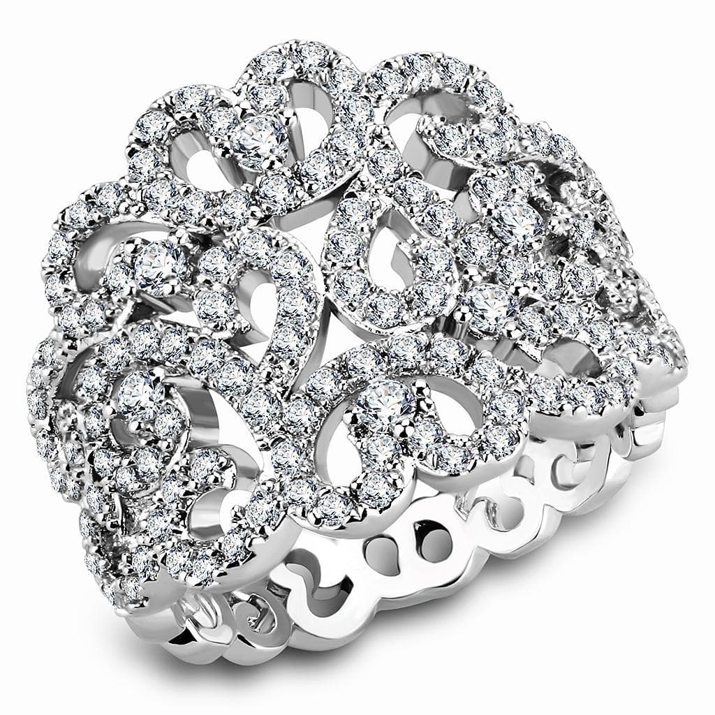Brass CZ Open Filigree Scroll Wide Dome Ring