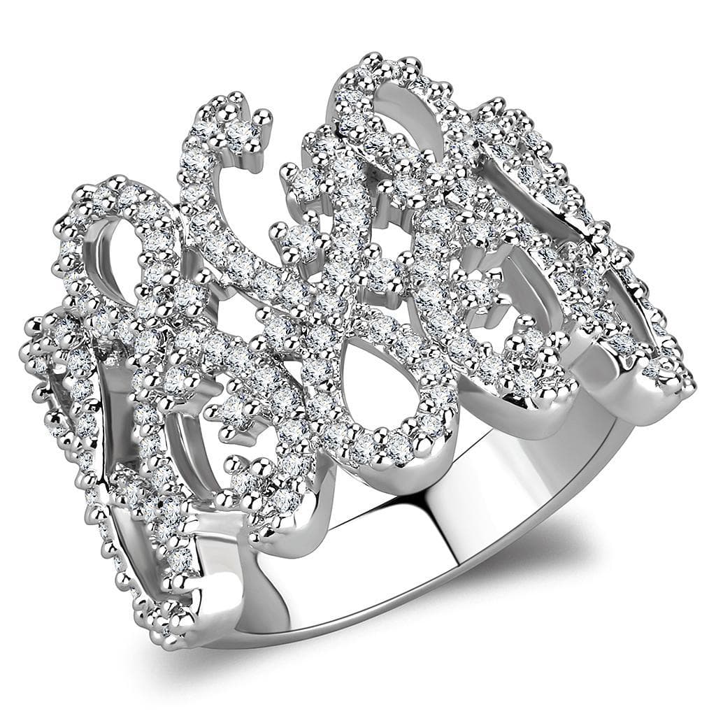 Brass CZ Pavé Open Scroll Wide Cocktail Ring