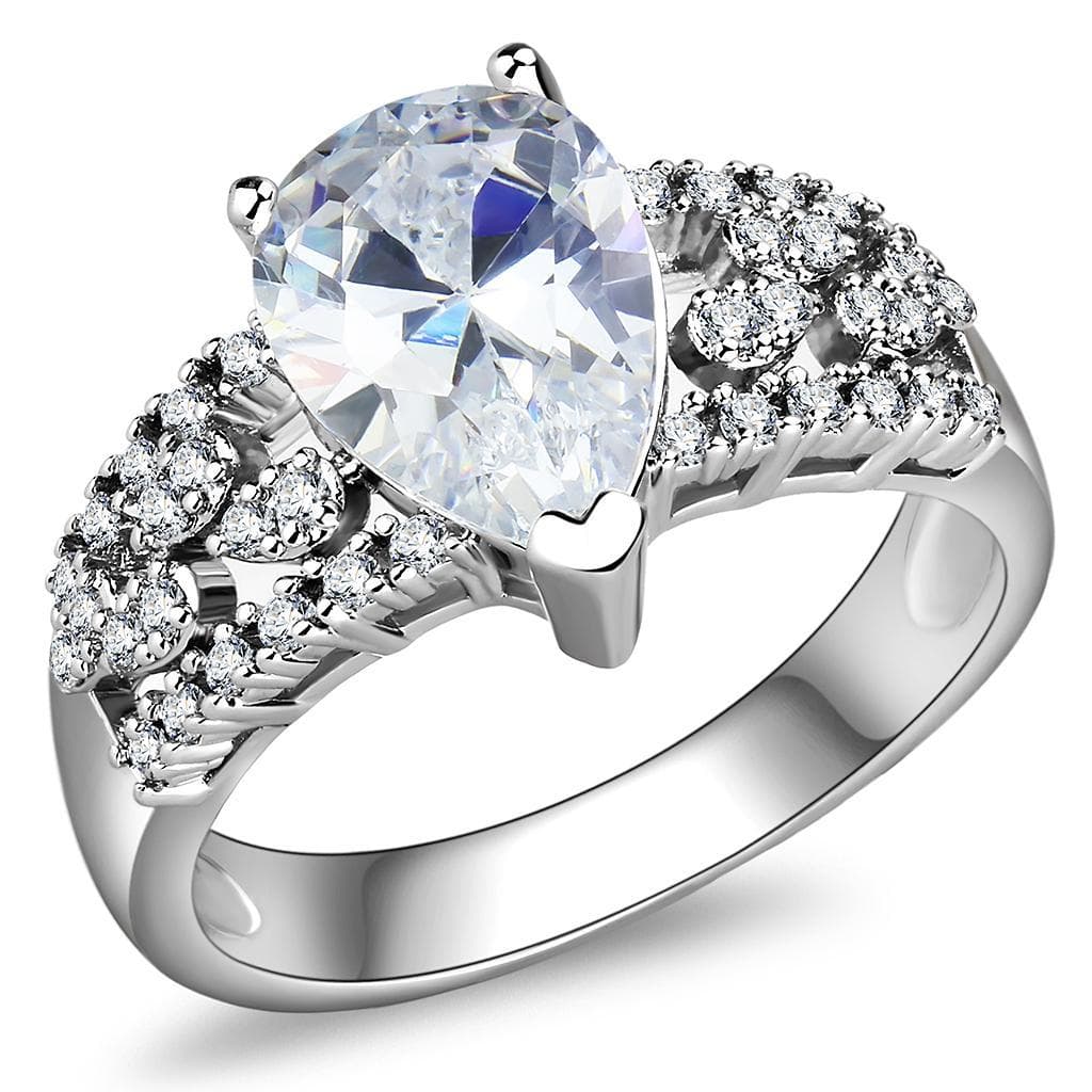 Brass CZ Oval Solitaire Wide Pavé Band Ring