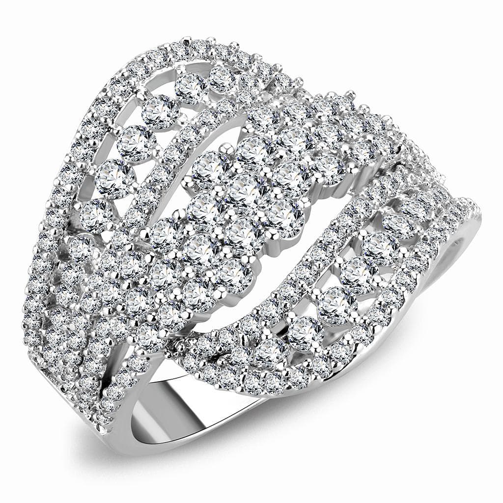 Brass CZ Multi-Row Leaf Feather Wide Ring | The Stainless Jewelry