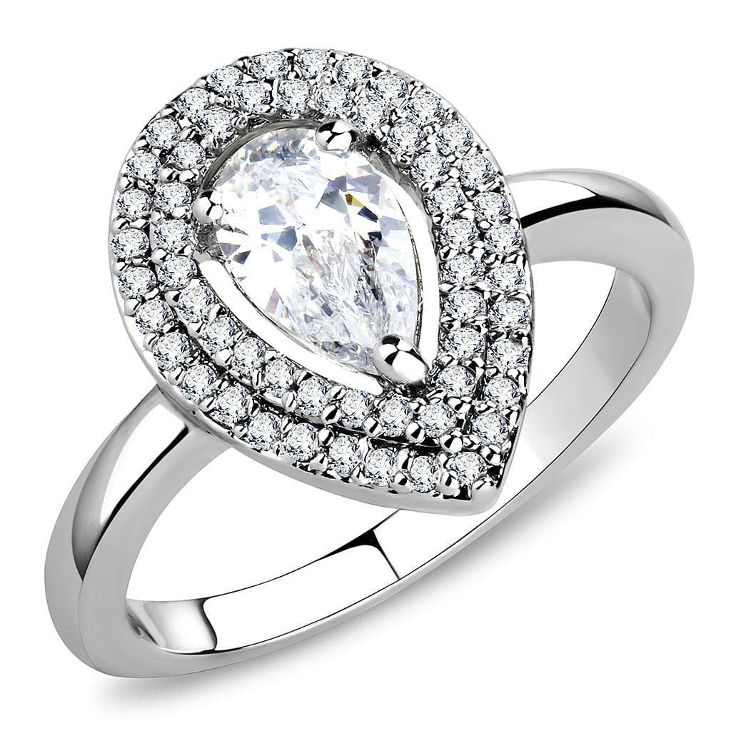 Brass CZ Pear Double Halo Ring 3W1453 | The Stainless Jewelry
