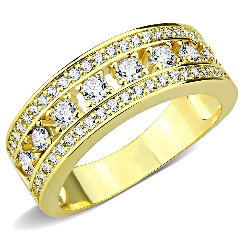 Brass Gold CZ Multi-Row Wide Band Ring | The Stainless Jewelry