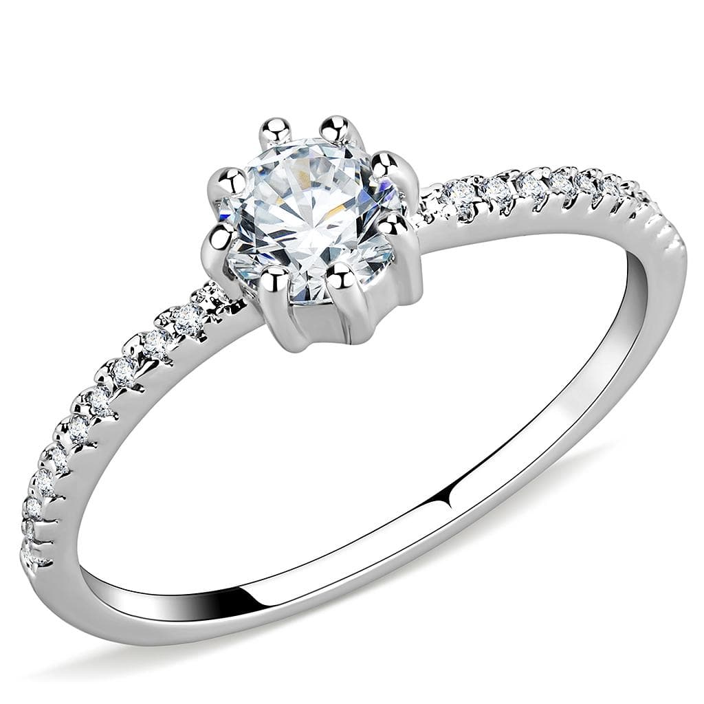 Brass CZ Round Solitaire Cathedral Pavé Ring