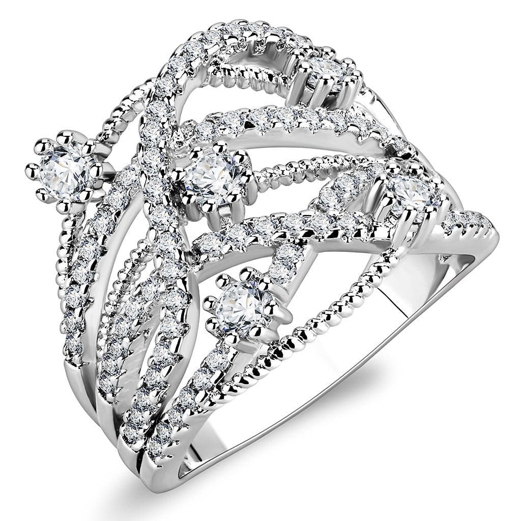 Brass CZ Open Lattice Crossover Wide Ring | The Stainless Jewelry