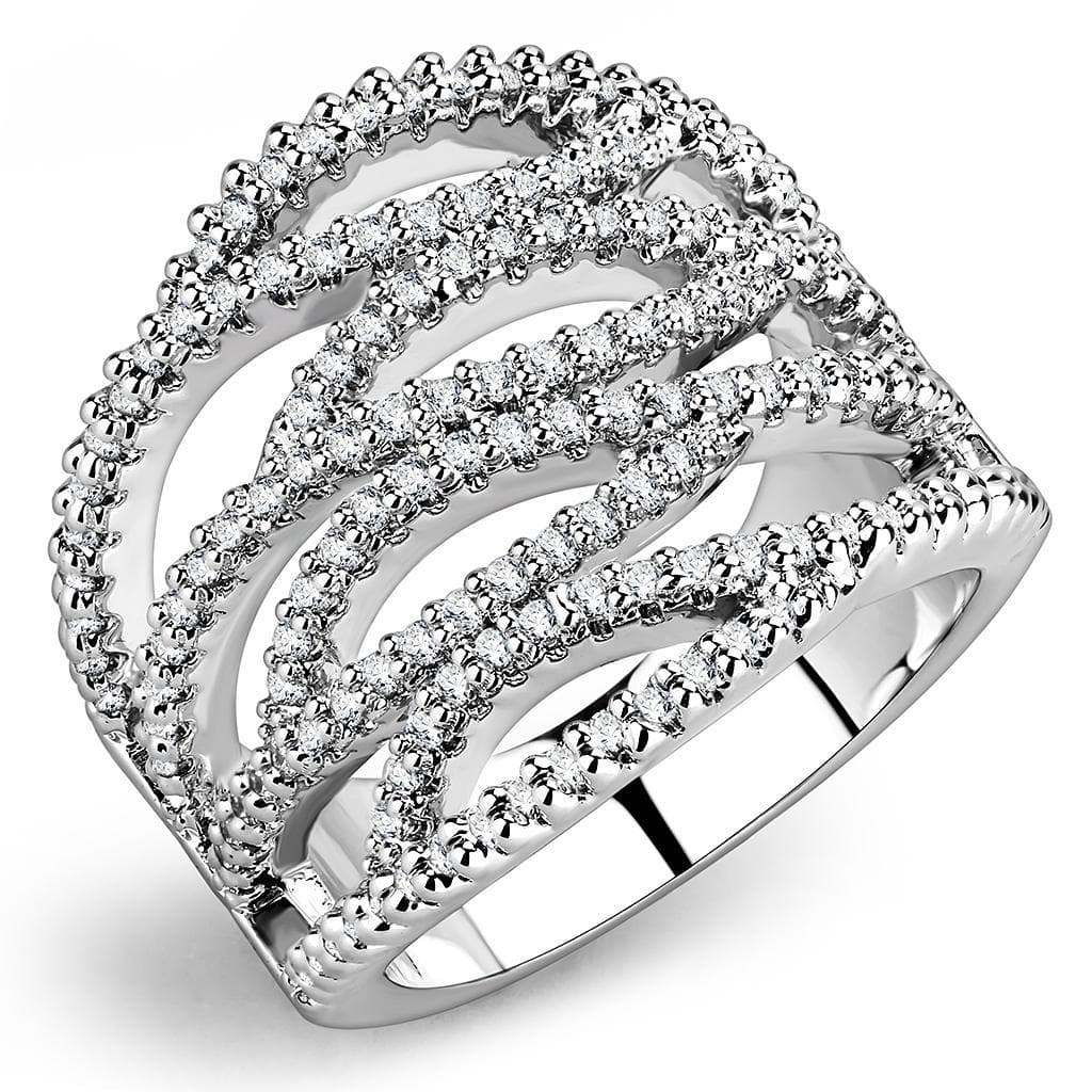 Brass CZ Multi-Row Wave Crossover Wide Ring