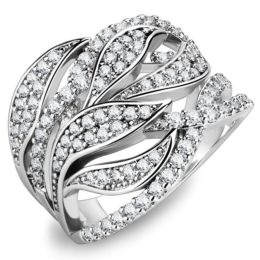 Brass CZ Pavé Leaf Feather Wide Ring | The Stainless Jewelry
