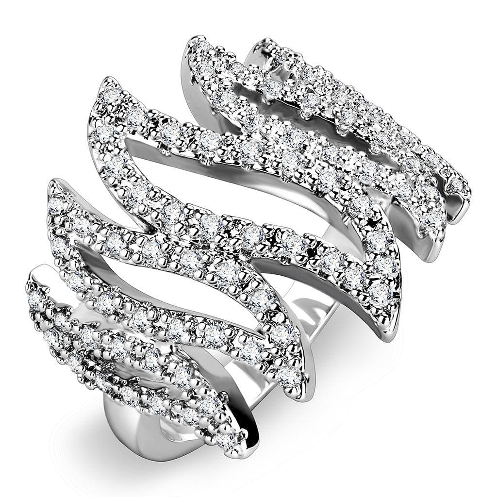Brass CZ Pavé Triple Wave Wide Ring | The Stainless Jewelry