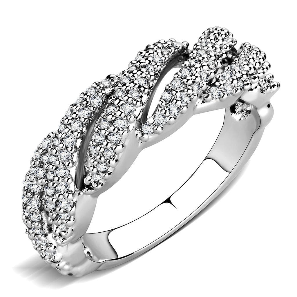 Brass CZ Pavé Braided Crossover Wide Ring | The Stainless Jewelry
