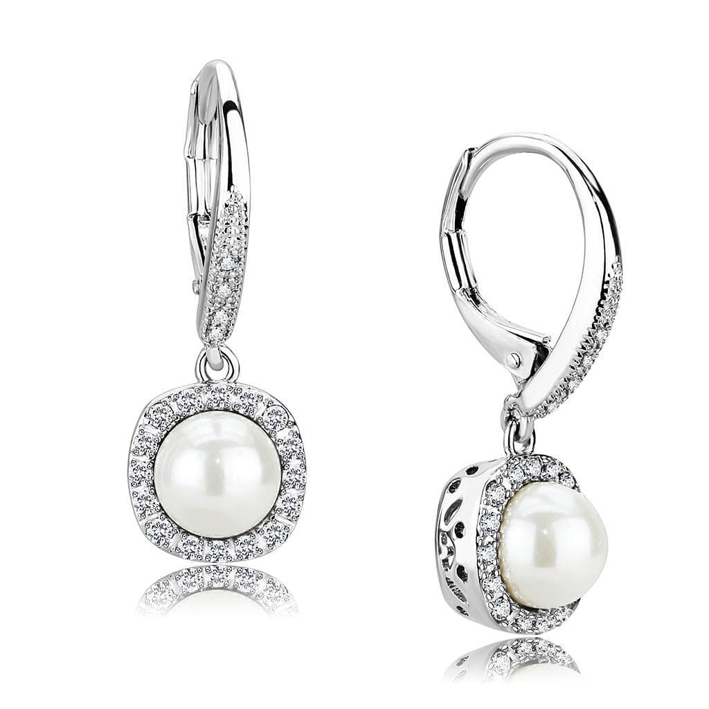 Brass Pearl CZ Round Halo Leverback Drop Earrings