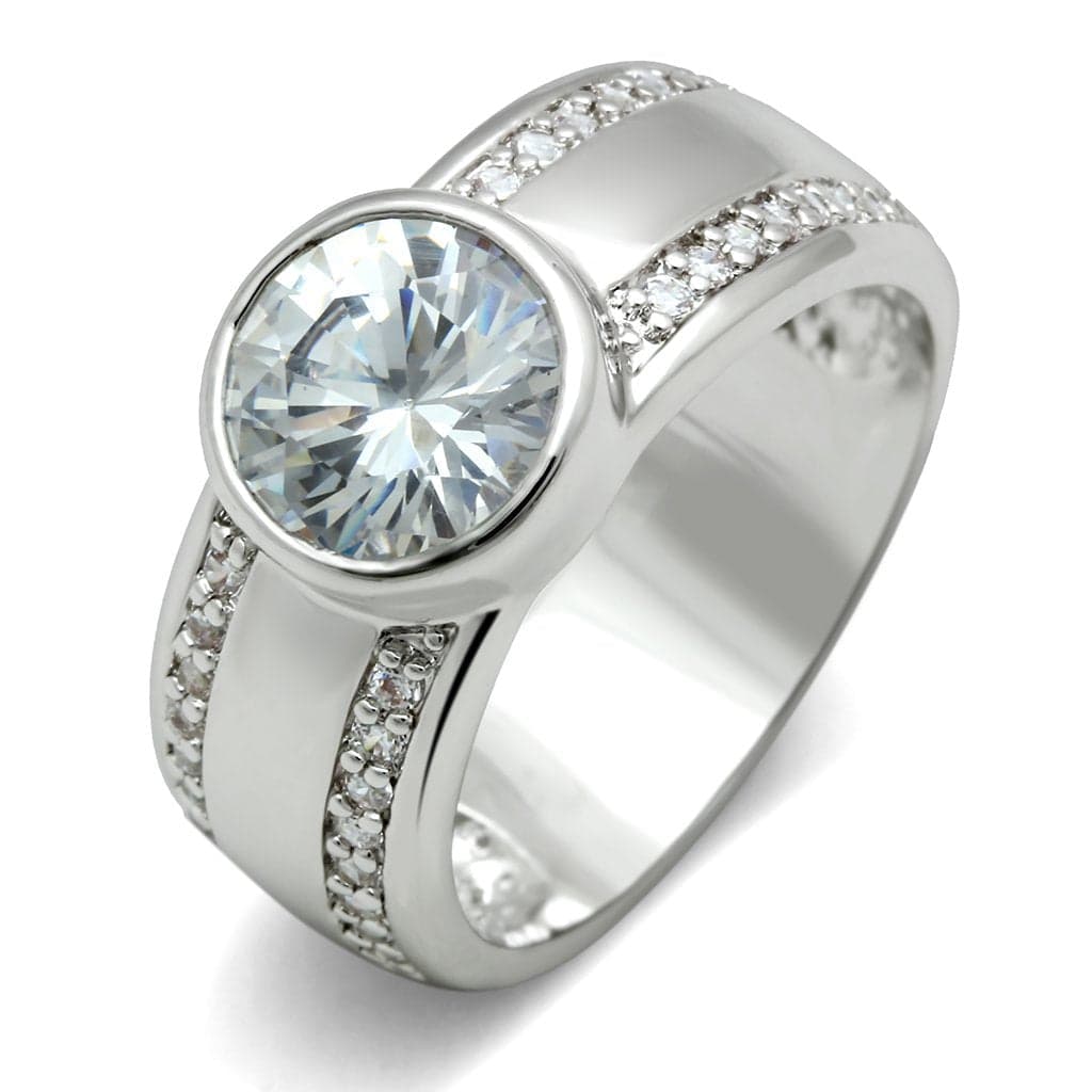 Brass CZ Round Bezel Pavé Wide Band Ring | The Stainless Jewelry