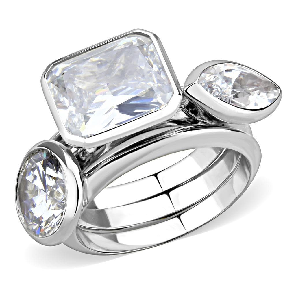 Brass CZ Princess Oval Bezel Two-Stone Stack Ring