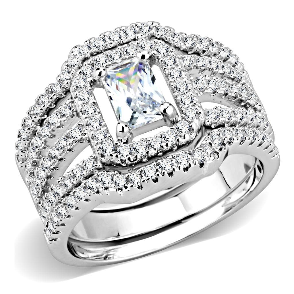 Brass CZ Princess-Cut Halo Split Shank Bridal Ring