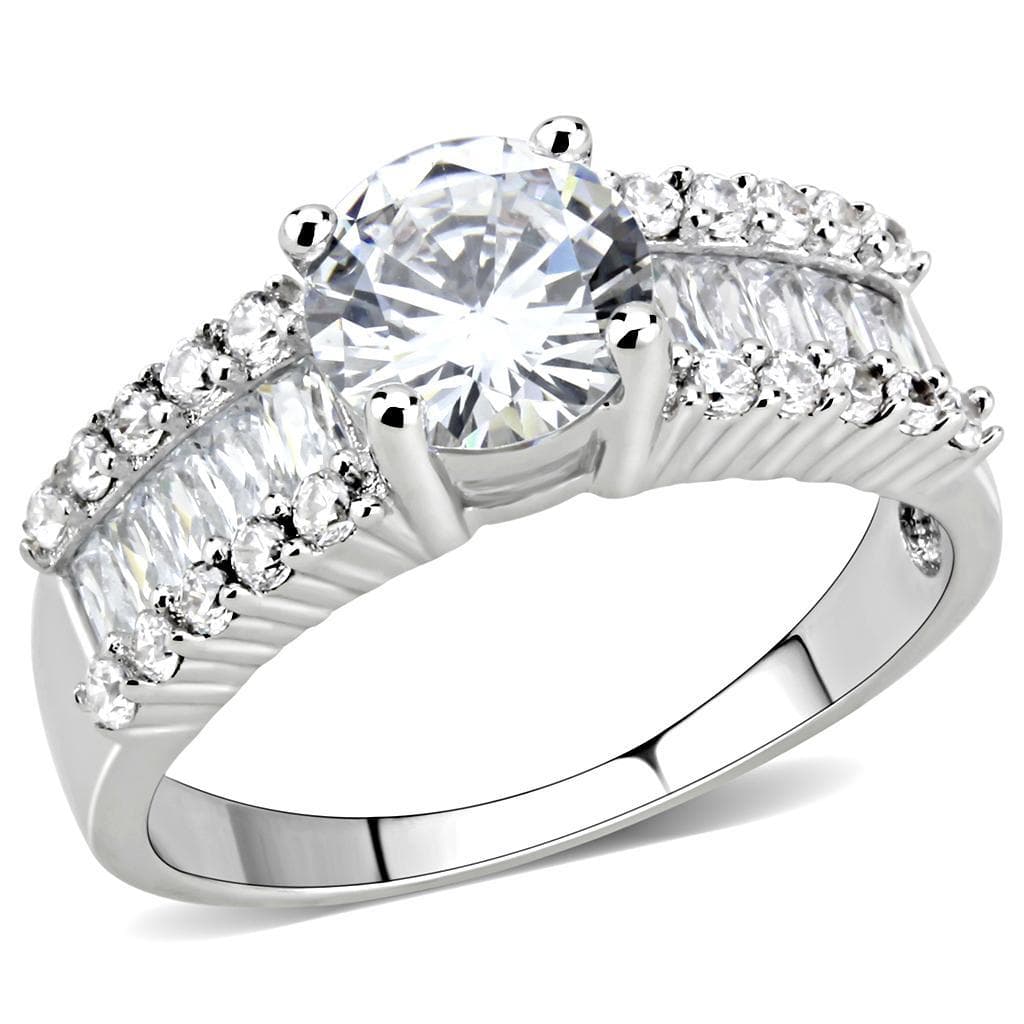 Brass CZ Round Solitaire Baguette Wide Ring