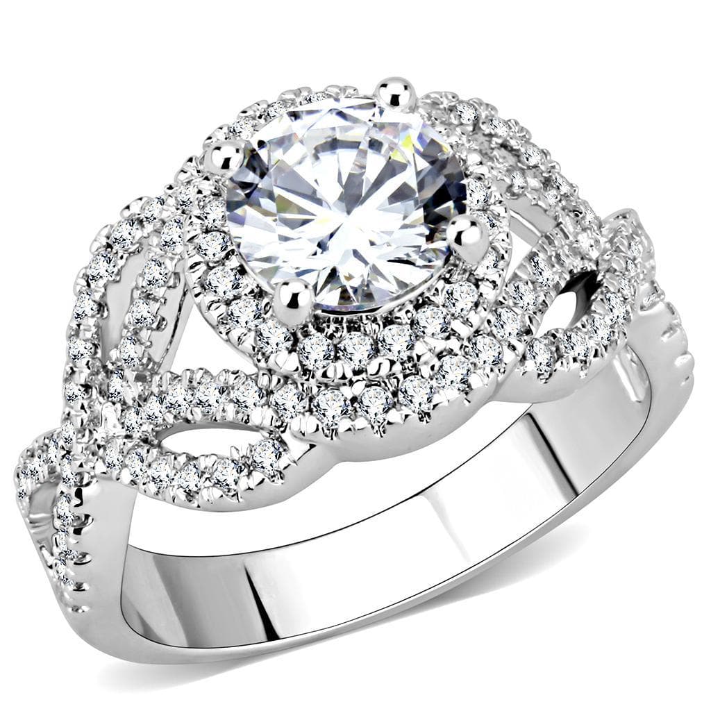 Brass CZ Round Double Halo Twisted Ring | The Stainless Jewelry
