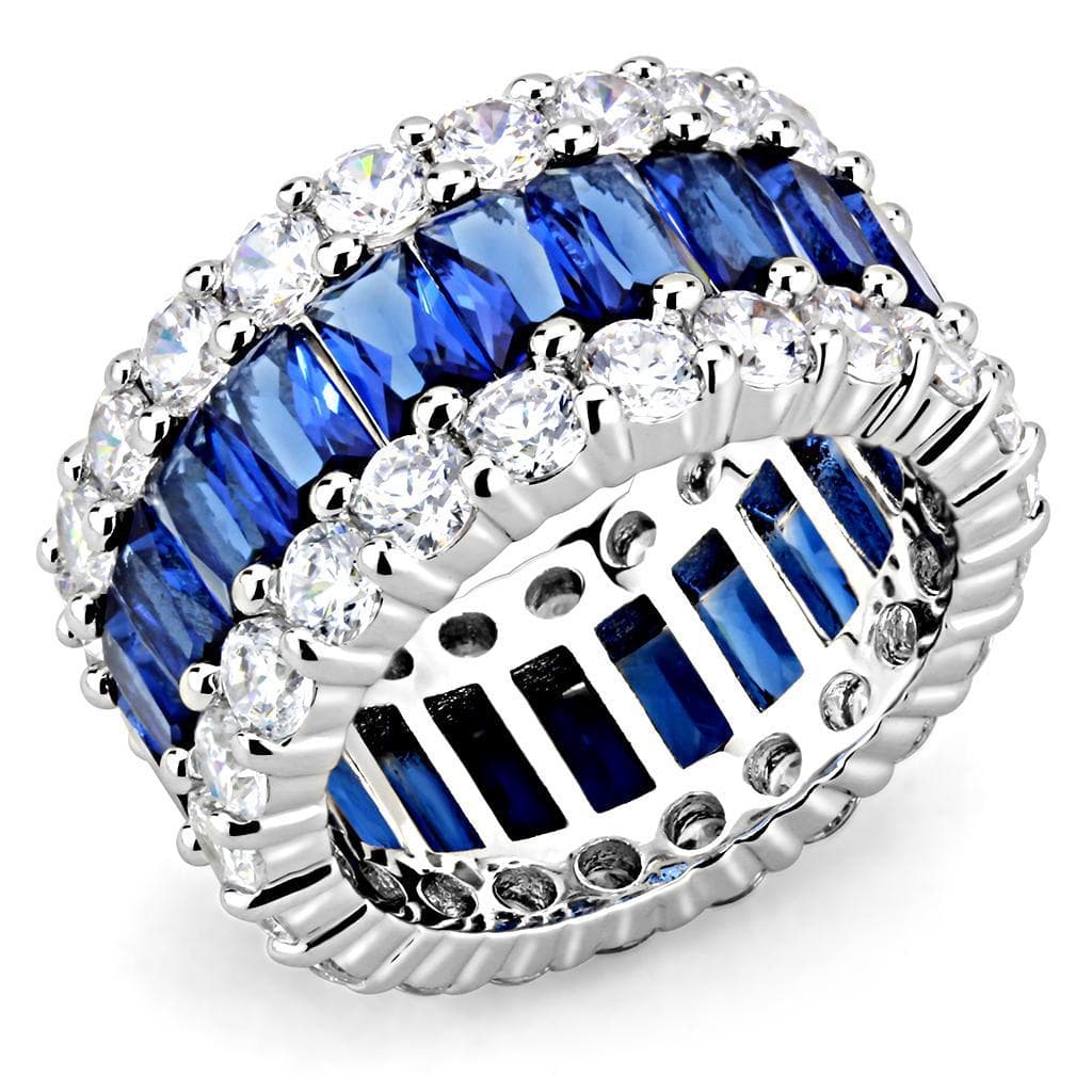 Brass Sapphire Baguette CZ Eternity Wide Ring
