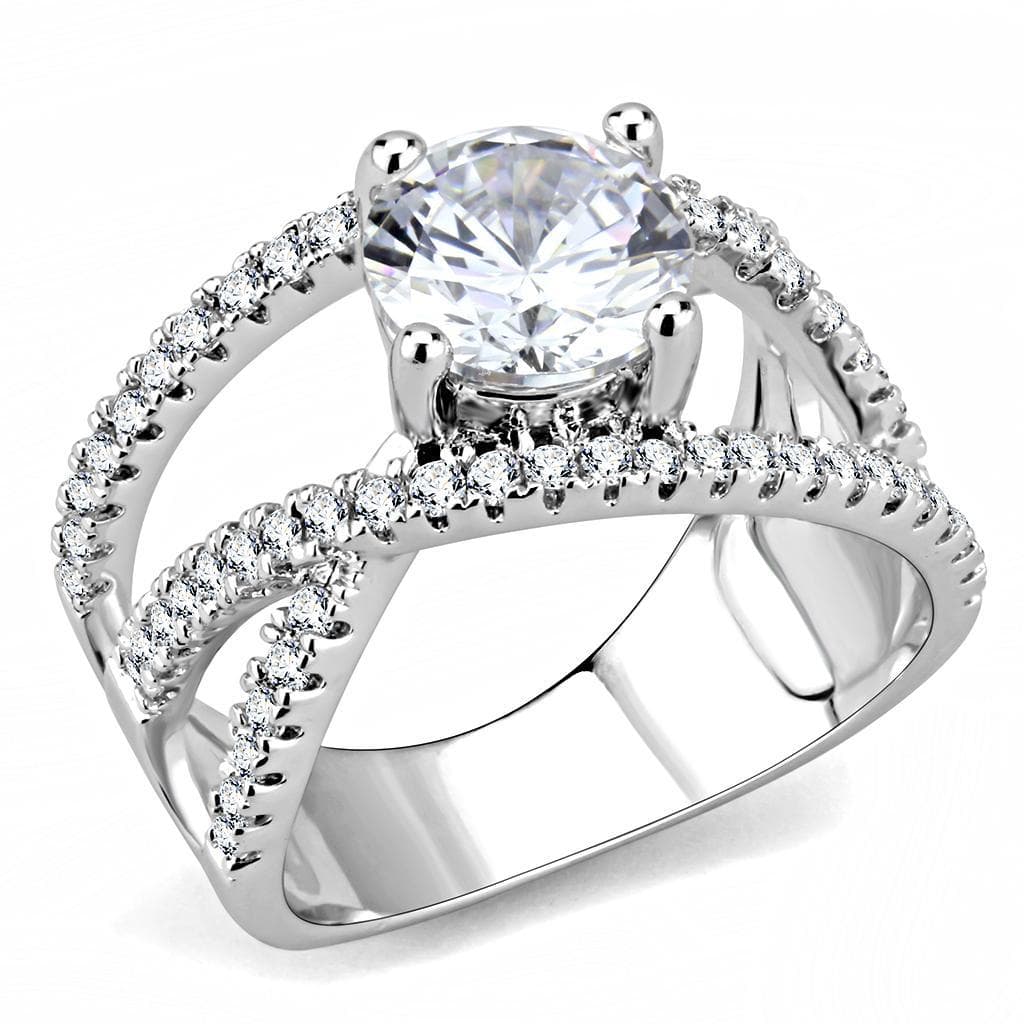 Brass CZ Round Solitaire Split Cathedral Ring