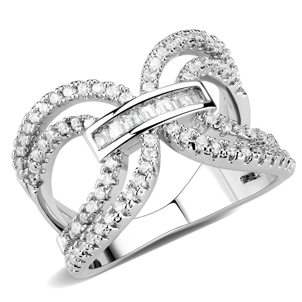 Brass CZ Baguette Interlocking Loop Wide Ring
