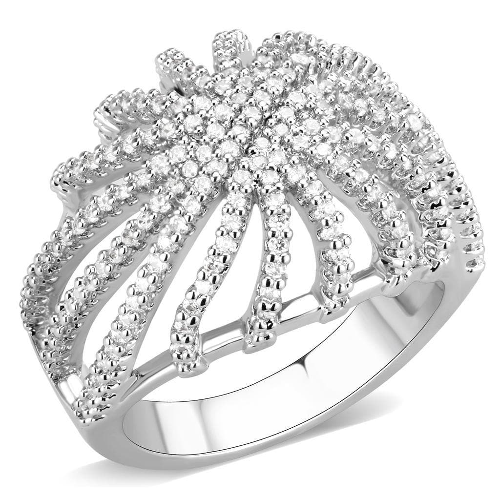 Brass CZ Pavé Open Leaf Fan Wide Ring | The Stainless Jewelry
