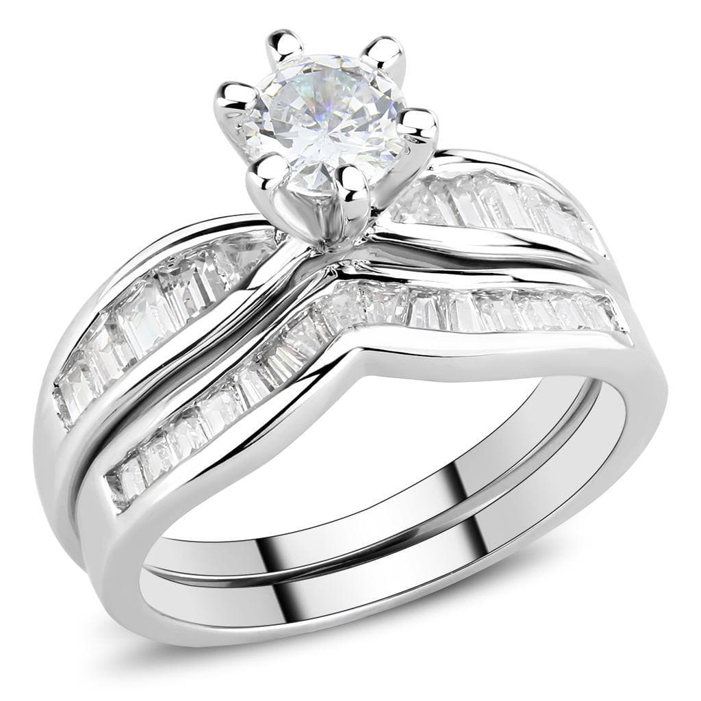 Brass CZ Round Solitaire Baguette Channel Bridal Ring