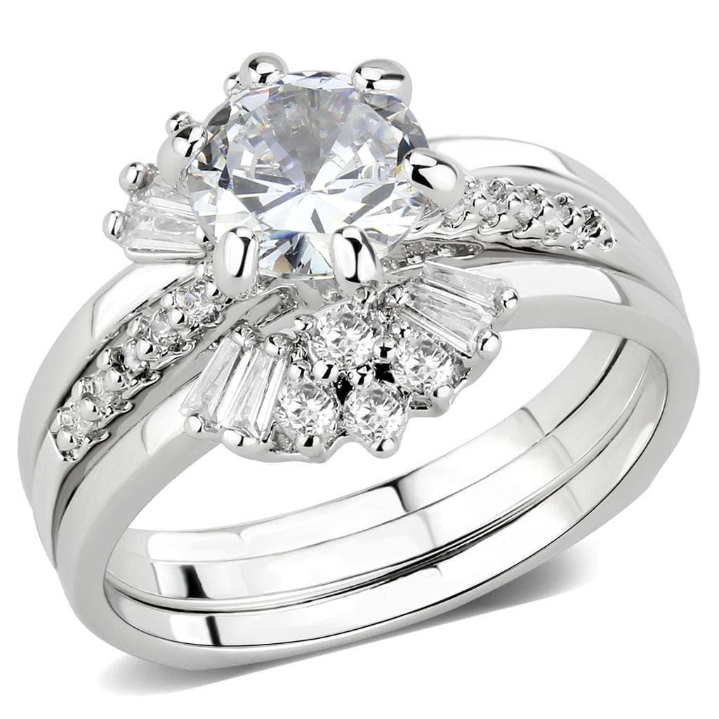 Brass CZ Heart Solitaire Baguette Cluster Bridal Ring