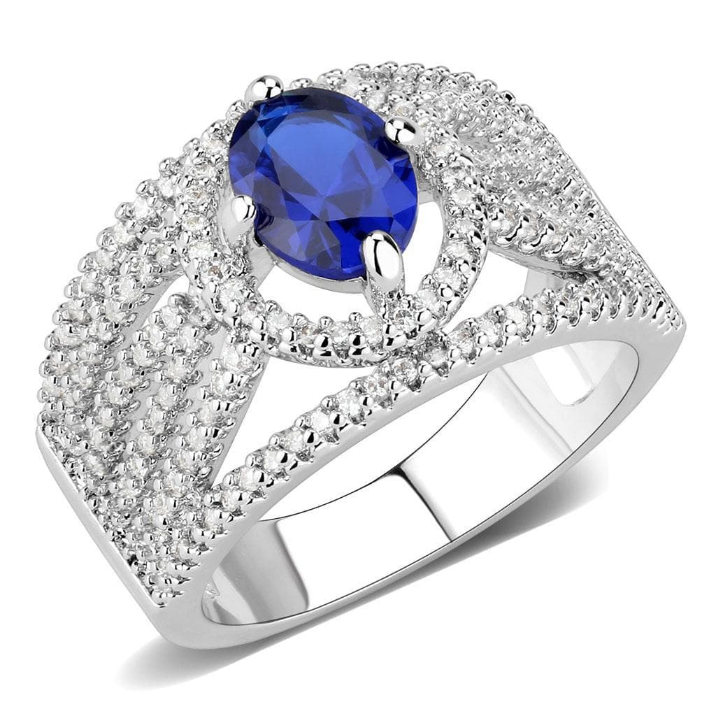 Brass Sapphire Round Halo Split Shank Ring
