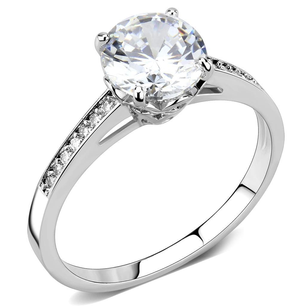 Brass CZ Round Solitaire Pavé Band Ring 3W1573