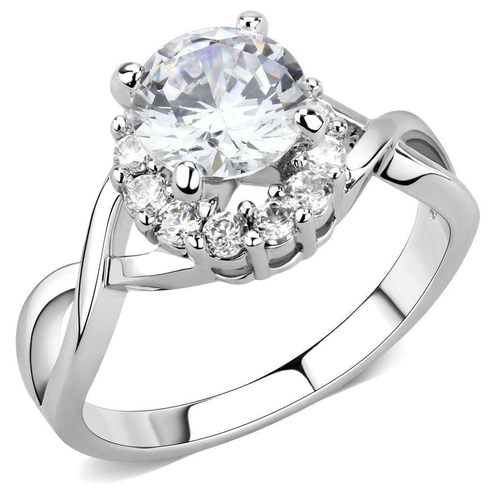 Brass CZ Round Solitaire Twist Bypass Ring 3W1575