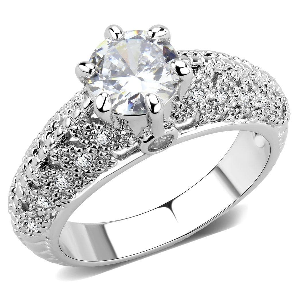 Brass CZ Round Solitaire Filigree Pavé Wide Ring
