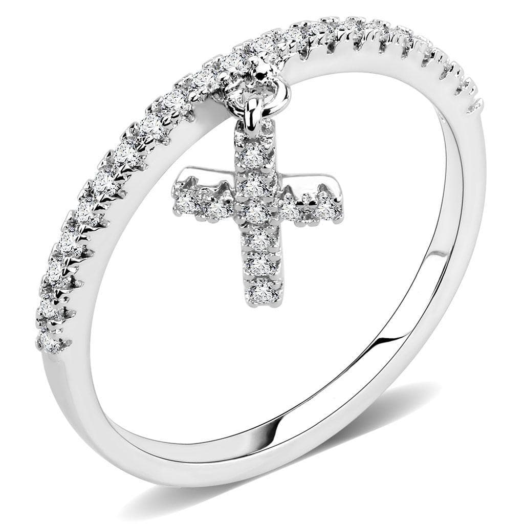 Brass CZ Cross Charm Pavé Band Ring | The Stainless Jewelry
