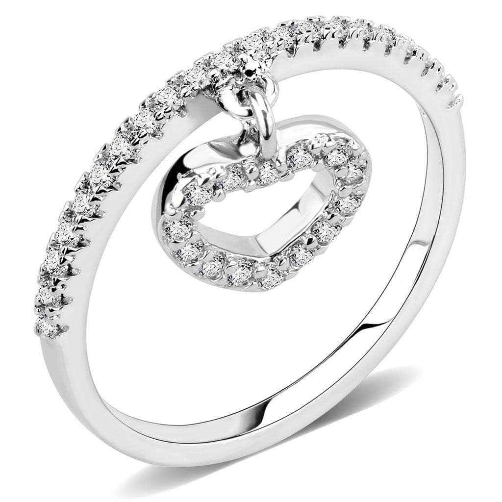 Brass CZ Open Heart Charm Pavé Band Ring | The Stainless Jewelry