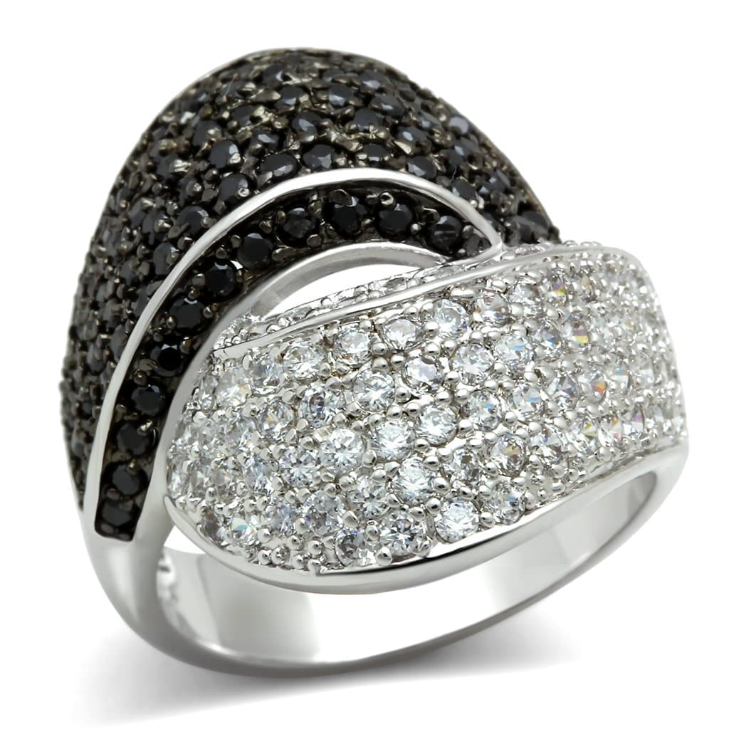 Brass Black White CZ Pavé Crossover Wide Ring 3W157