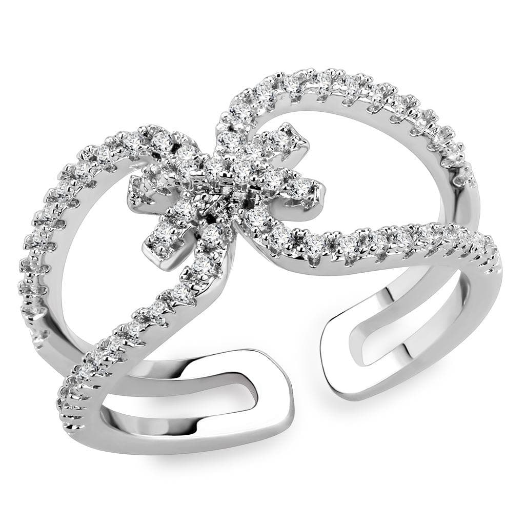 Brass CZ Flower Open Loop Wide Ring | The Stainless Jewelry
