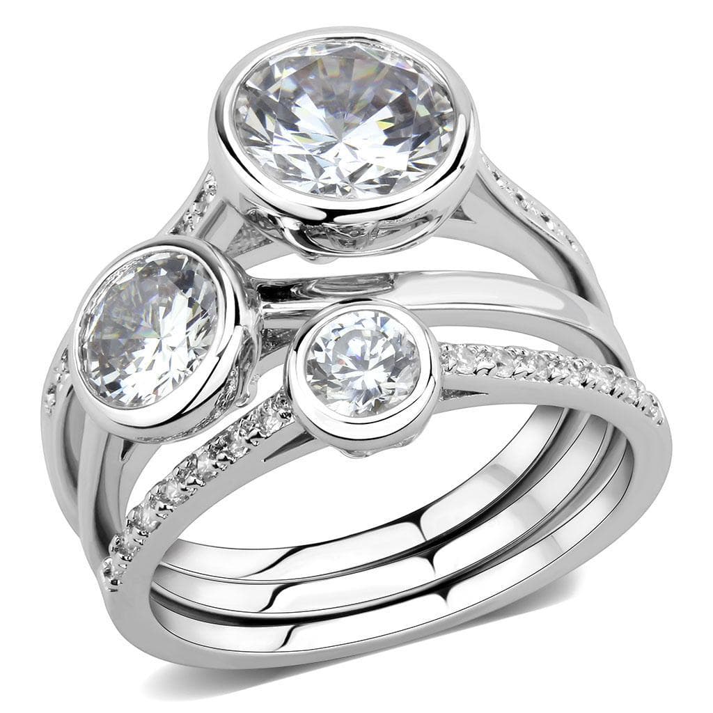 Brass CZ Round Bezel Triple Stack Bridal Ring