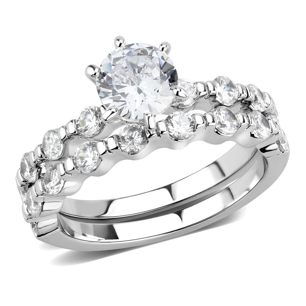 Brass CZ Round Solitaire Cluster Band Bridal Ring