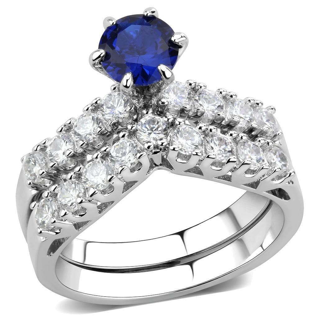 Brass Sapphire Round Solitaire Cluster Bridal Ring