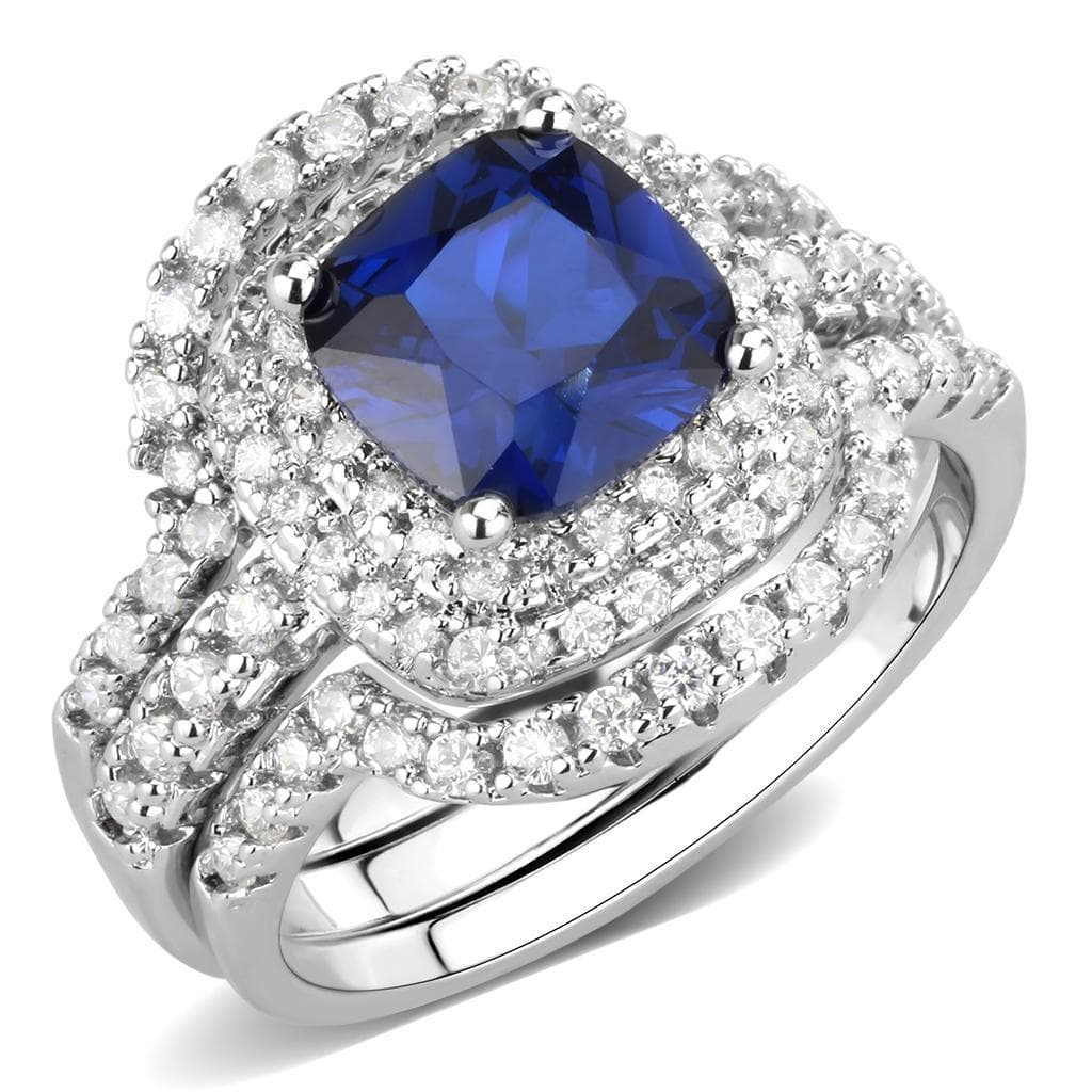 Brass Sapphire Cushion Double Halo Bridal Ring