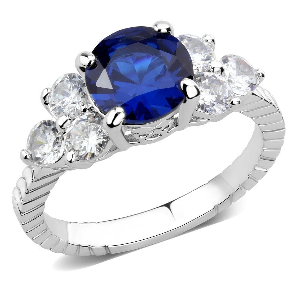 Brass Sapphire Oval Three-Stone Pavé Ring | The Stainless Jewelry
