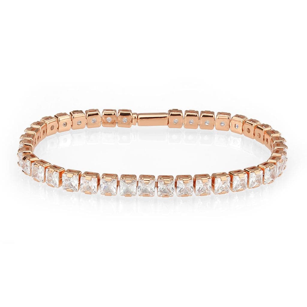 Brass Rose Gold CZ Princess-Cut Tennis Clasp Ring