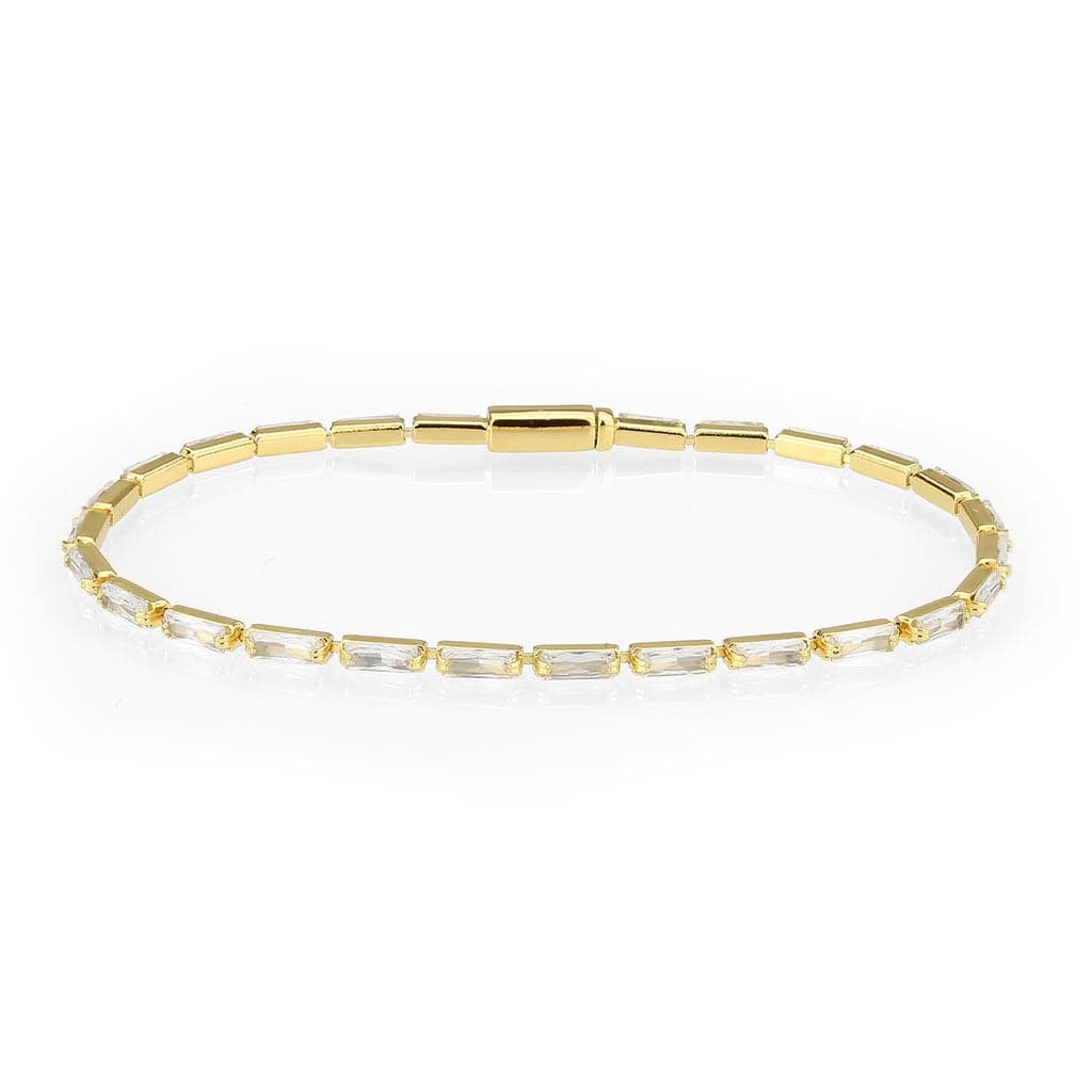 Brass Gold CZ Baguette Bar Tennis Magnetic Bracelet