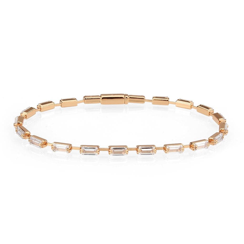Brass Gold CZ Baguette Bar Tennis Large Bracelet