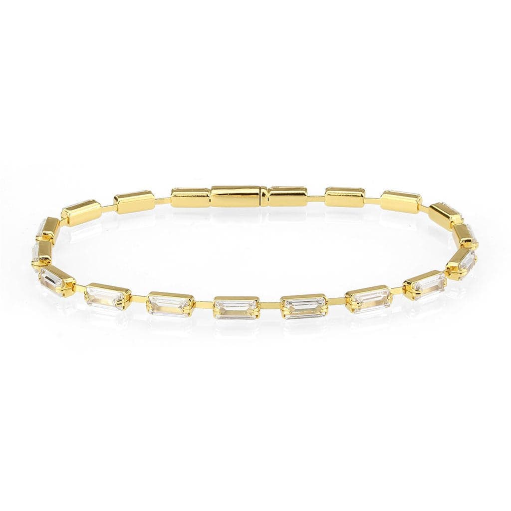 Brass Gold CZ Baguette Tennis Thin Bracelet