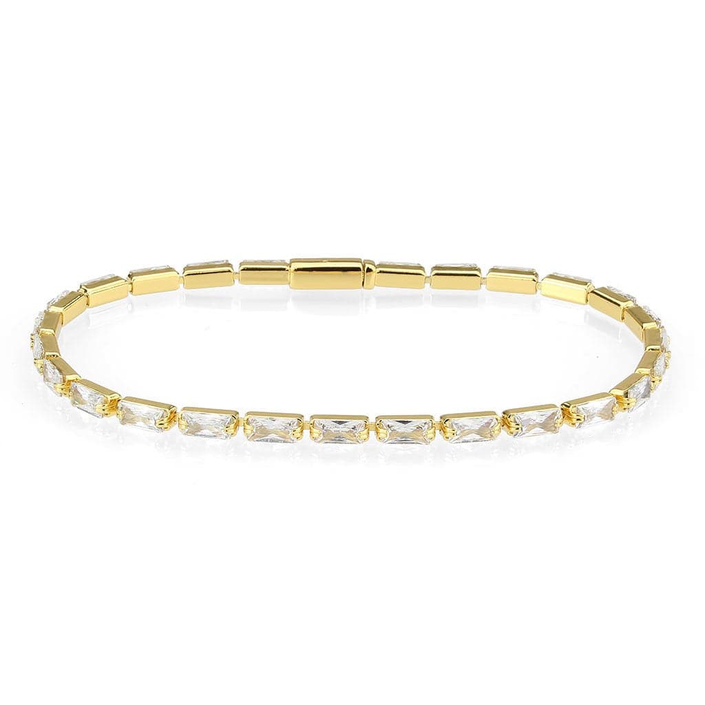 Brass Gold CZ Baguette Round Station Tennis Bracelet