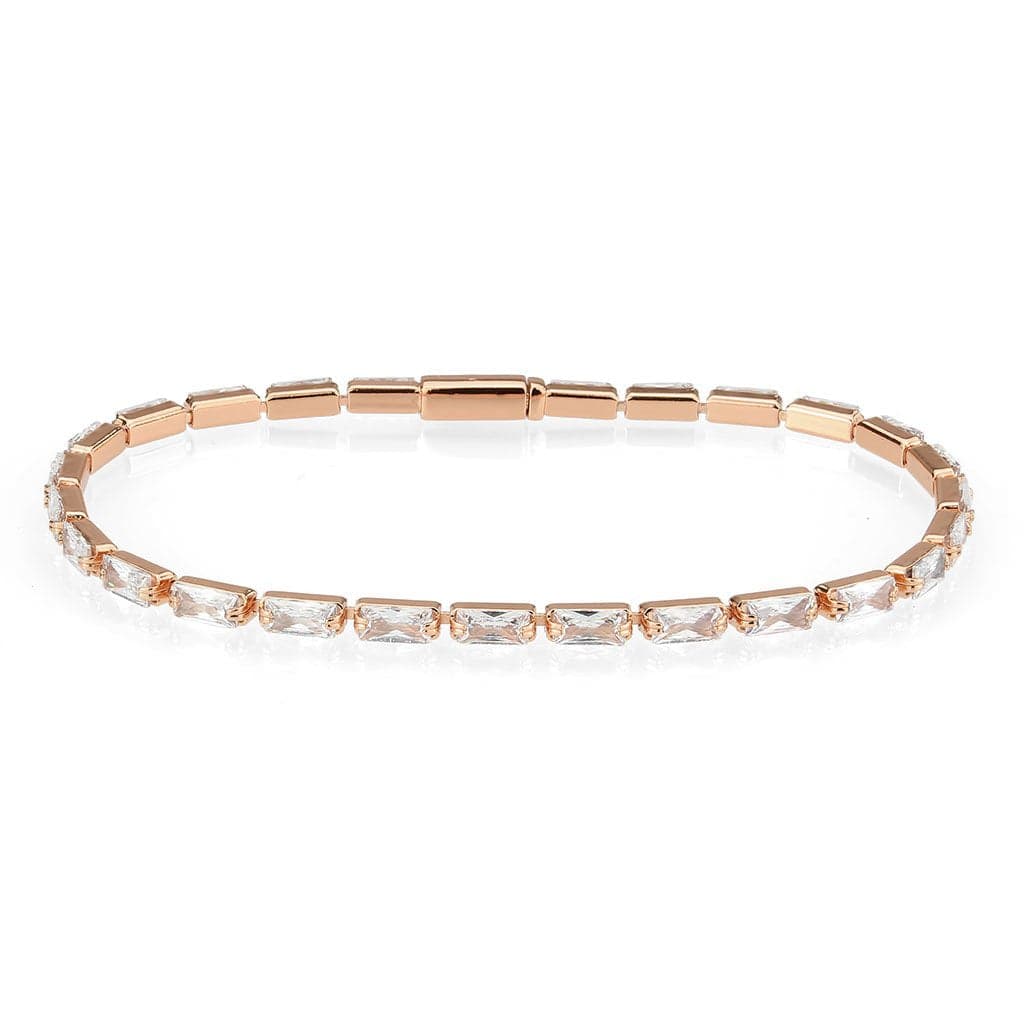 Brass Rose Gold CZ Baguette Round Station Bracelet