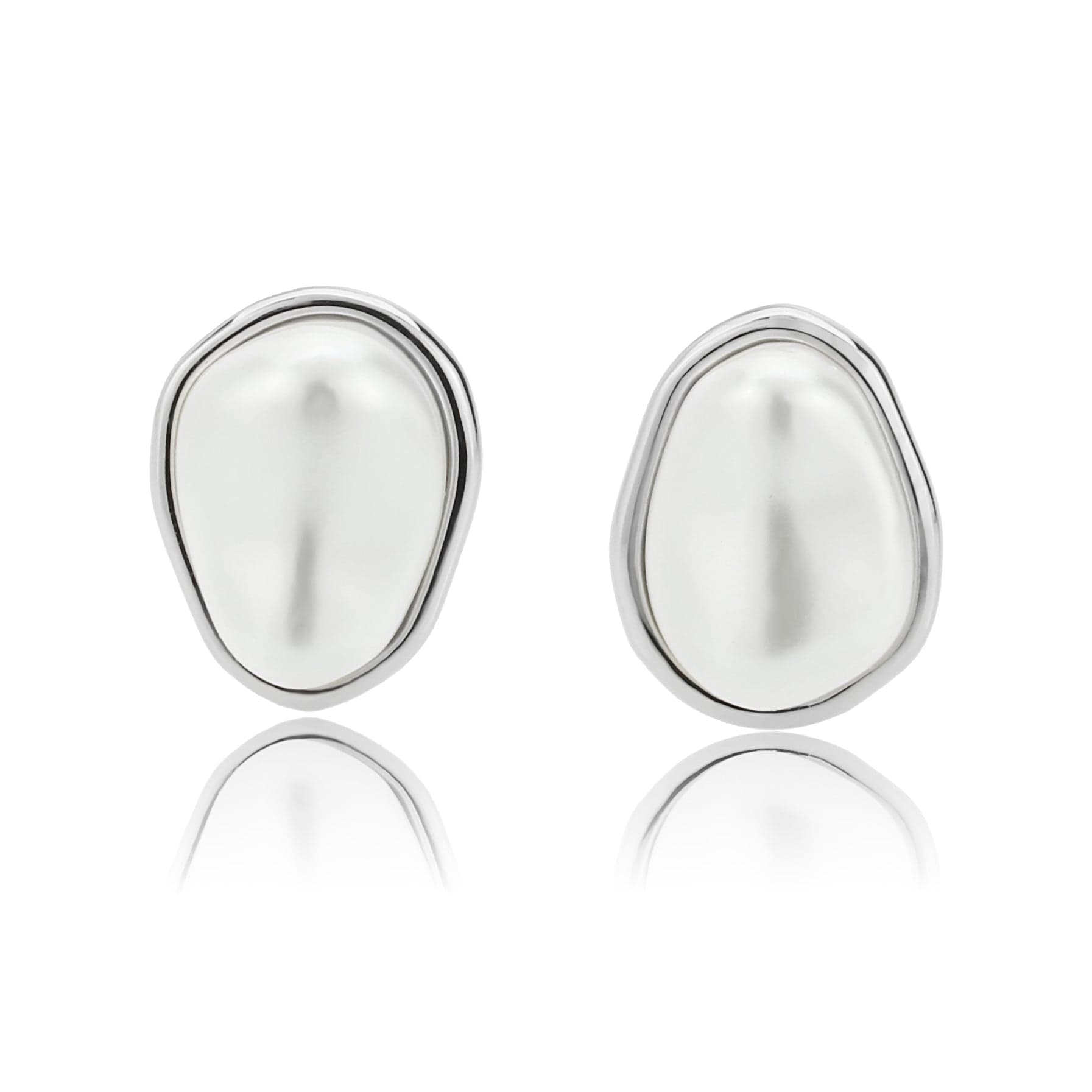 Brass Pearl Oval Cabochon Stud Earrings | The Stainless Jewelry